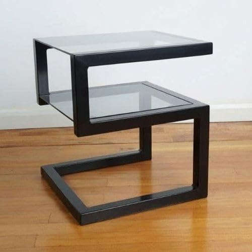 Modern Zig Zag Shaped Side Table, Black Frame with Glass Shelves, 3-Tier Design, Contemporary Accent Furniture