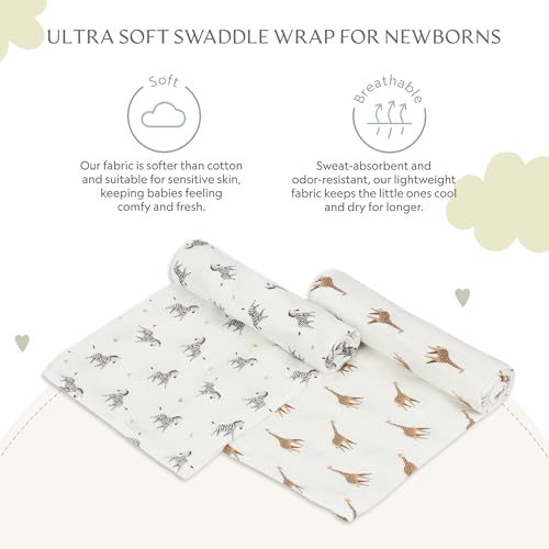 Image of Muslin Baby Swaddle - Breathable Receiving Blankets for Newborn Baby, 70% Viscose derived from Bamboo, 30% Spandex, Imported
