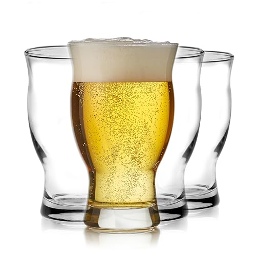 Image of Libbey Craft Brews Nucleated Pint Beer Glasses, Dishwasher Safe Pint Glasses Set of 4 for Light Beers, Stouts, Laser Etching Nucleated Beer Glasses