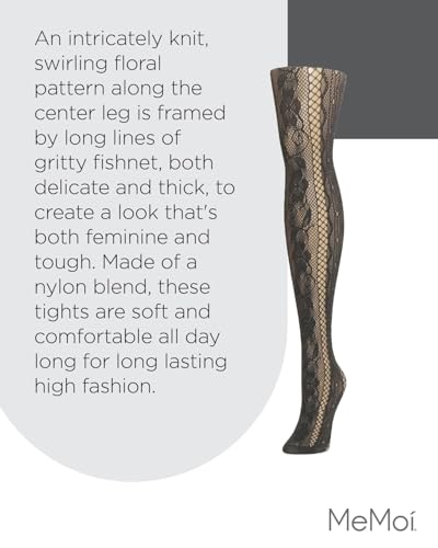Image of MeMoi Women's Linear Floral Netted Nylon Tights