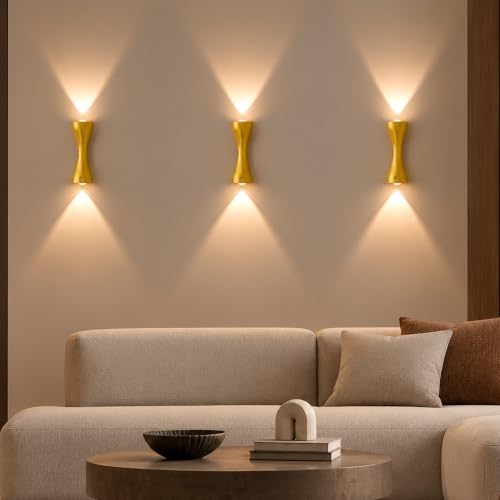 Image of Murphy Golden Axis 6W LED Up Down Wall Light | Warm White | Premium Gold Finish | Aluminium Body | Decorative Indoor Wall Lamp | 2 Year Warranty | Pack of 3