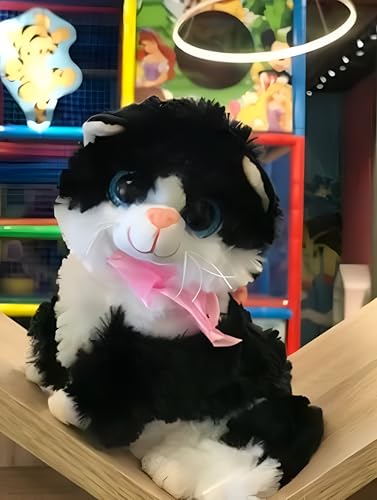Image of Tickles Cute Cat Glitter Eye Soft Stuffed Plush Animal Toy for Kids Birthday Gift (Color: Black Size:30 cm)