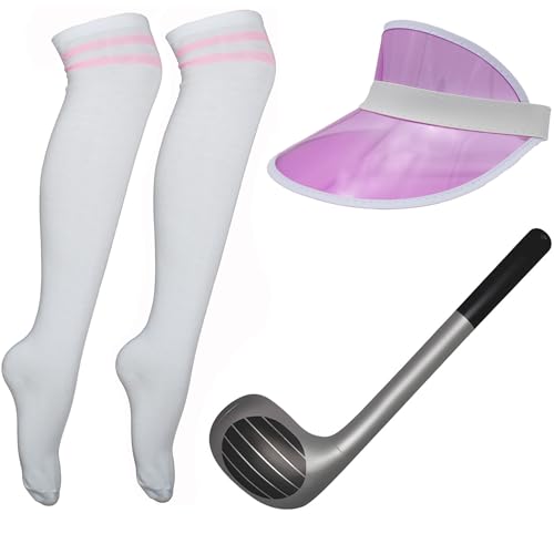 Set di costumi da golf per pub, con visiera da golf, calzini gonfiabili per mazze da golf e pub, accessori da golf per pub, costume da golf da uomo e donna, rosa acceso