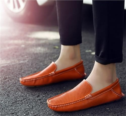 Mens Loafers Breathable Genuine Leather Perforated Stitching Details Lightweight Anti-Slip Comfortable Resistant Flat Heel Shoes2