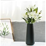 11 Inch Tall Matt Black Ceramic Vase for Flowers & Pampas Grass, Classic Rustic Style Decorative Vases for Home Decor Table Centerpieces - Image 5
