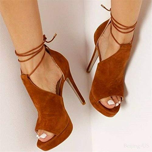 Image of Fashare Womens Peep Toe Platform Heels Sexy Sandals Strappy Lace Up Tie Stilettos Dress Pumps Shoes