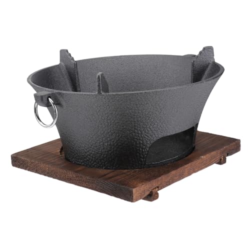 Barbacoa de carbón fundido extragrande de 26 cm, versátil cocina al aire libre con bandeja de madera para el hogar y camping, opciones de color al azar disponibles
