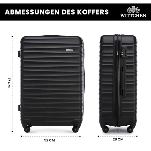 WITTCHEN Reisekoffer Groß Rollkoffer Trolley Großer Koffer Check-In Gepäck Hartschale aus ABS 4 Spinner-Rollen Zahlenschloss Groove Line Größe L schwarz Lufthansa/Eurowings/Ryanair