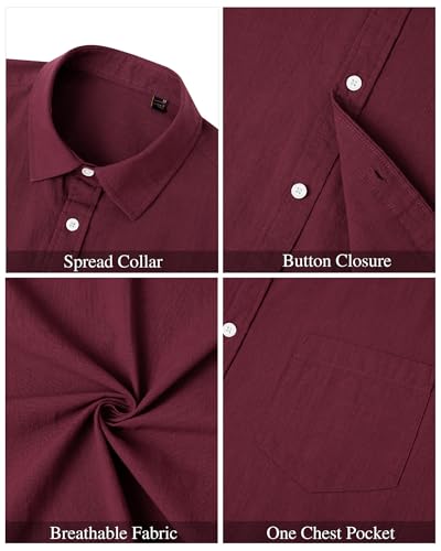 Image of J.VER Mens Linen Shirt Short Sleeve Button Down Casual Summer Shirts | Cotton Linen, Untucked, Big Tall, from Beach Camp Vacation, Cruise Fishing, Work Office, to Wedding Party Family, with Pocket