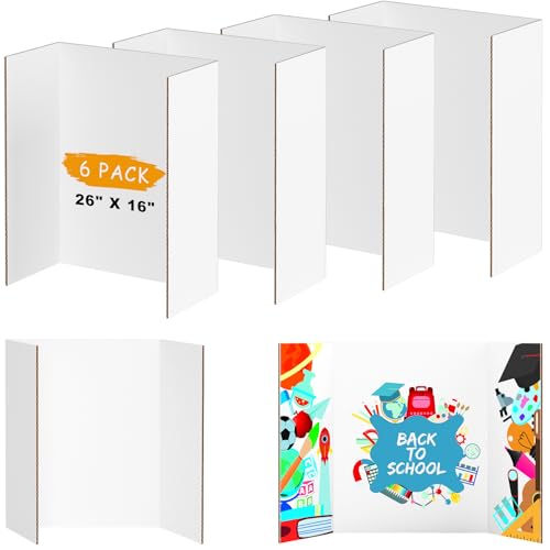 Image of AKONEGE 6 Pack Medium Trifold Poster Board, 26 inch x 16 inch White Corrugated Cardboard Tri Fold Poster Boards for Presentation, School Projects, Science Fair, Photo Display Exhibitions Event