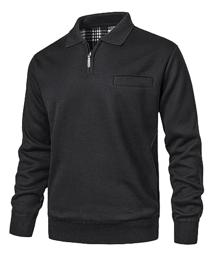 Mens Quarter-Zip Fleece Pullover Sweatshirts Casual Long Sleeve Winter Warm Sweatshirt with Pocket2