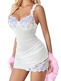Avidlove Women's Lingeries Lace Babydoll Lingerie Sleep Lounge Sheer Floral Bridal Chemise Mini Nightgown Sexy Boudoir Outfit White Floral S
