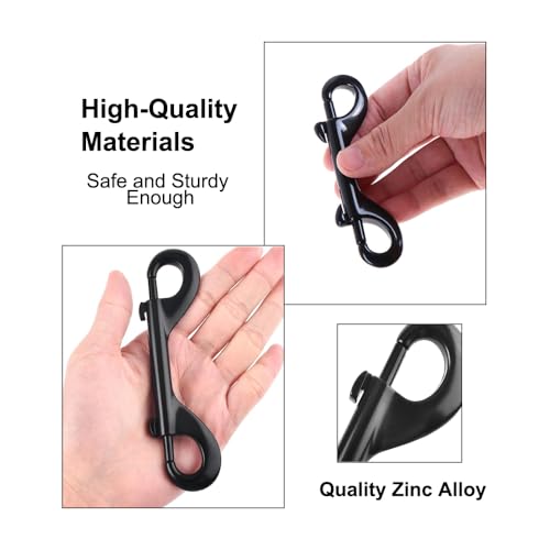 SEIWEI 10 Pack Double Sided Snap Hooks Double Ended Bolt Snaps Hook Zinc Alloy Trigger Chain Clips for Water Bucket Dog Leash Feed Buckets (88mm/3.46in, Black)