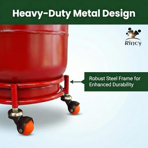 Image of Rincy Pack Of 2 Red Colour Heavy Iron LPG Gas Cylinder Trolley - Red Heavy-Duty Cylinder Stand with 4 Wheels Heavy duty Ideal LPG Cylinder gas trolley