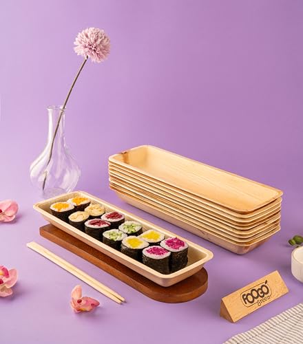 FOOGO Green 10 Disposable Palm Leaf Serving Trays, Large 13"x4" (33x10cm), For Sushi, Platters, Starters, Wedding Parties, Charcuterie Board, EcoFriendly, Biodegradable Like Wooden Trays For Hot Food - Image 2