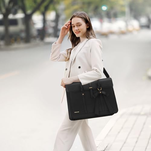 Bolso morral para laptop de mujer en cuero PU negro miniatura 2