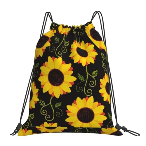 SHuWeiD Mochila con cordón y estampado floral de girasol, mochila casual con cordón, bolsa deportiva y fitness, Blanco, Talla única