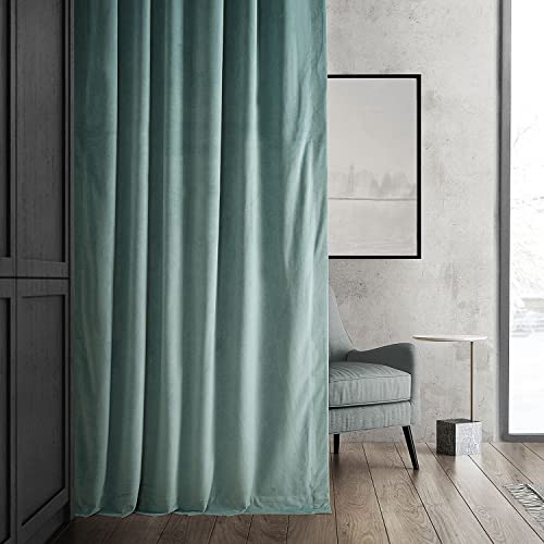 HPD Half Price Drapes Signature Velvet Thermal Blackout Curtains for Living Room 96 Inch Long (1 Panel) Rod Pocket Insulated Blackout Curtains for Bedroom Window Curtains, 50W x 96L, Skylark Blue