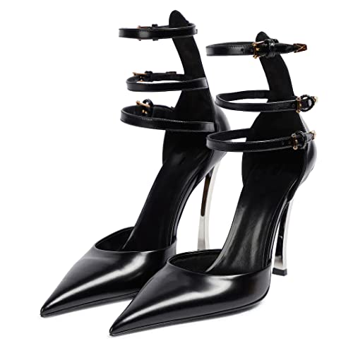 Arqa Pumps for Women Closed Toe Triple Ankle Buckle High Heels 4.7 Inch Sexy Stilettos for Party2