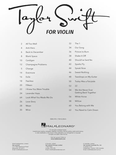 Hal Leonard HL01192427 Taylor Swift: For Violin thumb #2