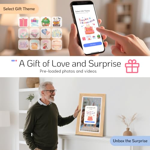 Image of NexFoto 15.6'' Touchscreen Digital Picture Frame, 64GB Wood Electronic Picture Frame, FHD WiFi Digital Photo Frame, Add Photos from Google Photos, Share Videos, for Mom, Christmas /Birthday, Wood