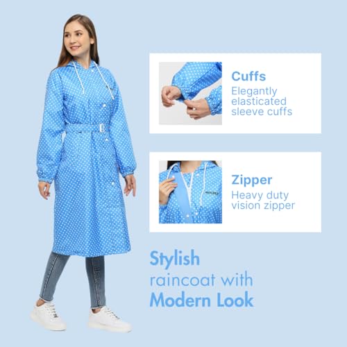 Image of Citizen Polyester Reversible Casual Style Raincoat For Women With Inbuilt Hood,Waist Belt & Matching Carry Pouch|Stylish Polka Dot Design|Durable & Lightweight Rainsuit With High Tearing Strength