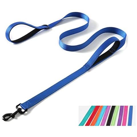 Reflective Nylon Dog Leash Heavy Duty, Two Handles with Padded for Extra Control Outside Durable Training Lead for Small Medium Large Breed Pet Dogs, 6ft Long 1-inch Width, Dark Blue Cover