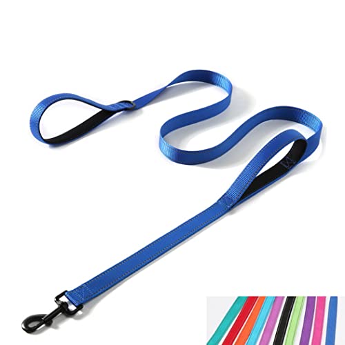 Reflective Nylon Dog Leash Heavy Duty, Two Handles with Padded for Extra Control Outside Durable Training Lead for Small Medium Large Breed Pet Dogs, 6ft Long 1-inch Width, Dark Blue