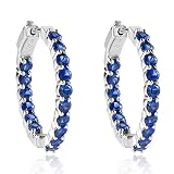 September Birthstone Blue Sapphire Inside-Out Hoop Earrings for Women, 3mm Gemstone, 925 Sterling Si