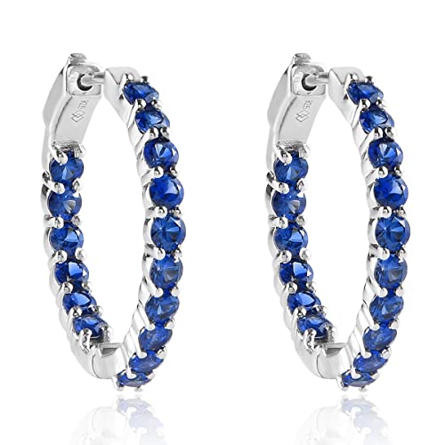 September Birthstone Blue Sapphire Inside-Out Hoop Earrings For Women, 3Mm Gemstone, 925 Sterling Silver Hoops Earring For Women #TOP12