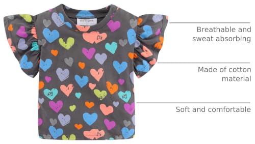 Image of Mud Kingdom Toddler Little Girls T-Shirts Colorful Love Heart Printing Ruffle Sleeve Valentine's Day Tees Casual Summer