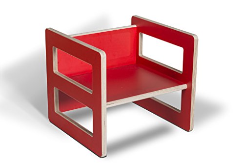 Kindermöbel Wendehocker Holz farbig, praktischer Kinderhocker der mitwächst, Buche (Rot)