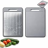 Tabla para cortar y descongelar alimentos con bandeja superconductora – Tabla multifunción para encimera de cocina, con rayador de ajo, afilador de cuchillos y superficie amplia de corte 25 × 36 cm