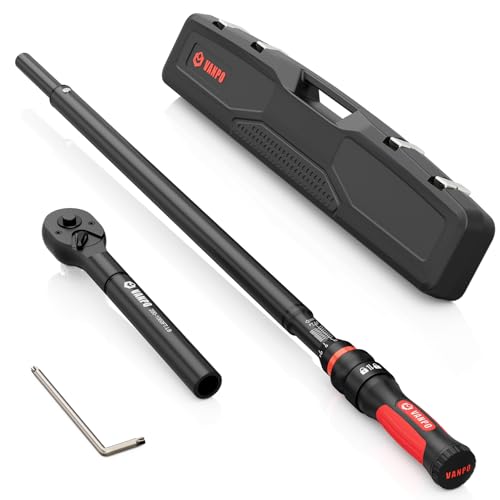 VANPO Torque Wrench 1 Inch Drive 2001000 Ft-Lb Industrial Heavy Duty Click Type for Mining Oilfield & Structural Work TPR+ABS Handle 3% Accuracy 24-Tooth Ratchet 48 Long Handle with Case