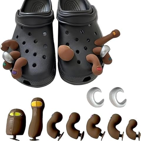 Odebiao Funny Toe Shoe Charms Set,7PCS Shoes Funny Toes Charms Creative Clogs Bubble Slides Sandals Shoe Decor for Party Gifts Easy to Install for Kids and Adults (BROWN) Cover