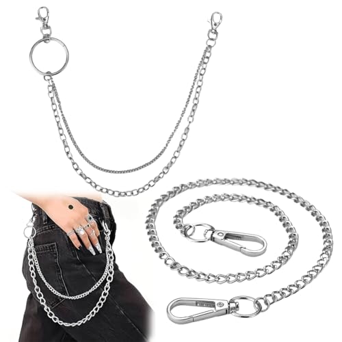 COYUN 2 Pcs Cadena Pantalon, Estilo Punk Con Mosquetón, Cadena Billetera, Cadenas Llavero Hombre, Accesorios Góticos Para Mujer, Cadenilla Accesorios Hombre, Estilo De Cadenas De Bolsillo, Plata
