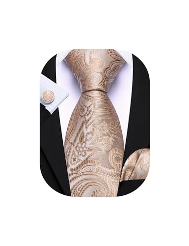 Image of Barry.Wang Men Tie Set Paisley Silk Necktie Pocket Square Cufflinks Formal Wedding Business Party