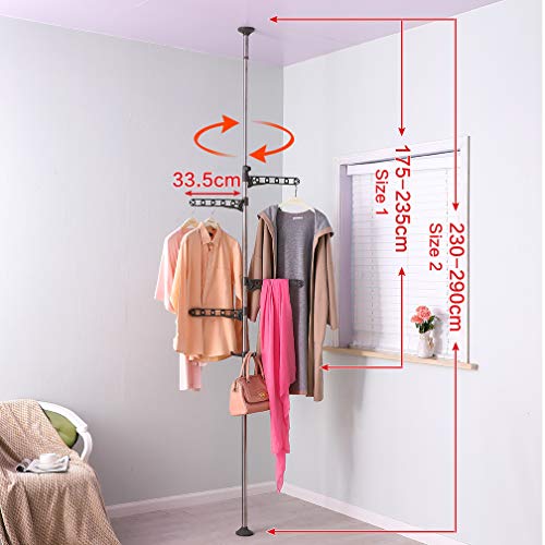 Hershii Adjustable Laundry Pole Clothes Drying Rack Coat Hanger Diy Floor To Ceiling Tension Rod Storage Organizer For Indoor, Balcony - Grey #TOP1
