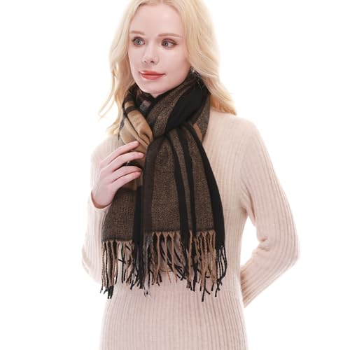 RIIQIICHY Plaid Scarf for Women Fall Winter Pashmina Scarves Wraps for Cold Weather Warm Large3