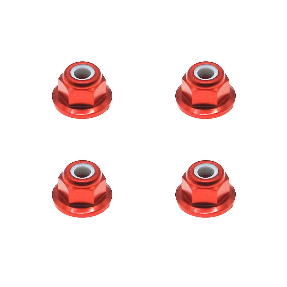 RCAWD RC FLANGED NYLOC LOCK NUT M4 4MM for 1-10 ARRMA 3s&Mega Vorteks Senton Granite Big Rock Typhon upgraded parts 4 pcs/set(Red)