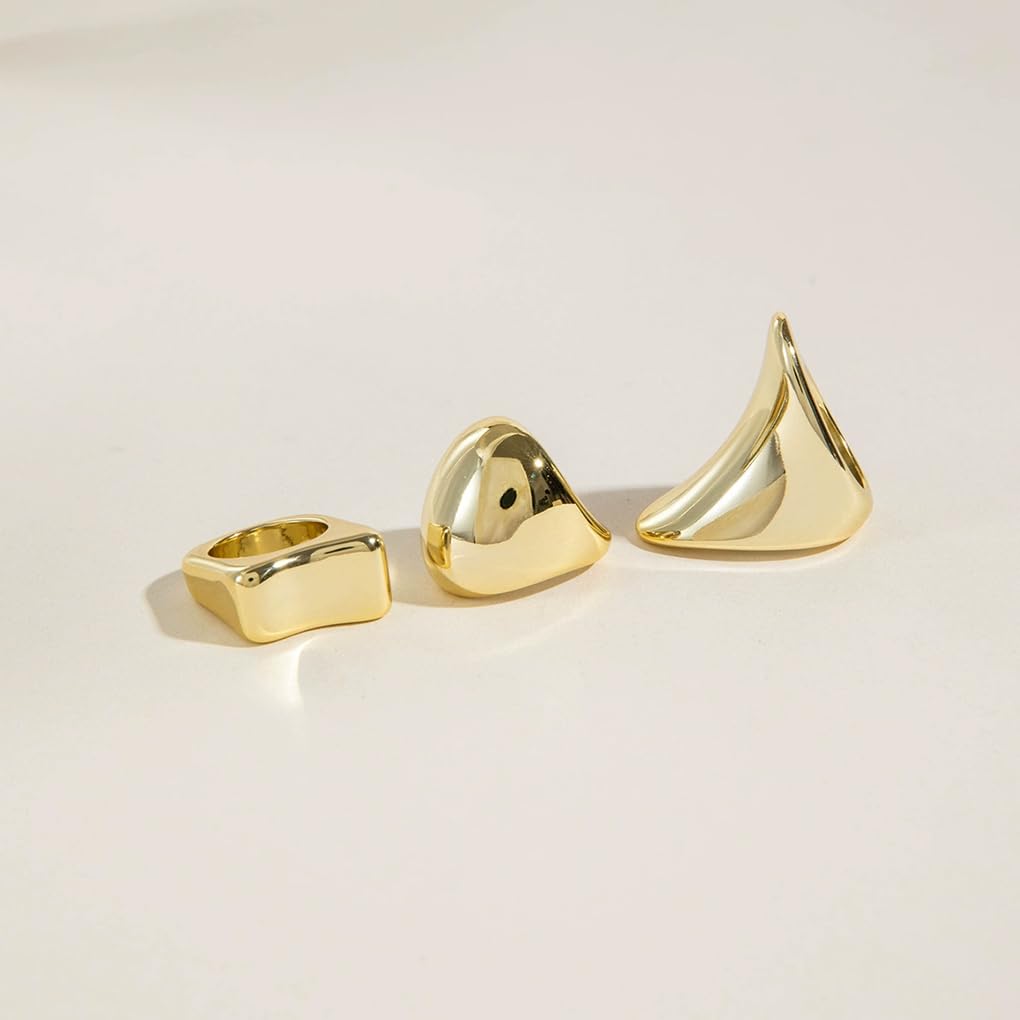 Anillos gruesos para mujer, diseño geométrico, apilable, exagerado, grande, cúpula grande, juego de anillos estéticos de moda para todos los días, Grande, Aleación de acero, Sin piedras 6