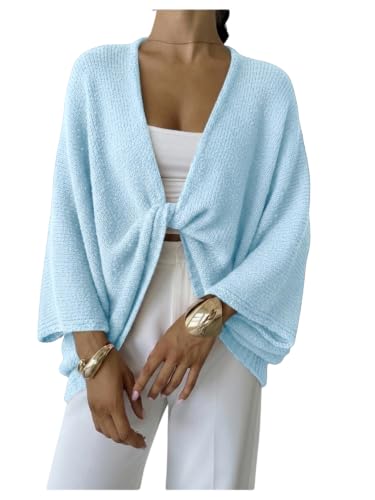 Image of GORGLITTER Women's Cropped Wrap Sweater Bat Wing Knit Poncho Tops