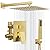 Kurpot Gold Shower System, 10'' Square Rainfall Shower Head with Handheld Combo Spray, Bathroom Brushed Gold Shower Faucet Set with Valve, 59'' Shower Hose, Shower Trim Kit and Diverter, Wall Mounted