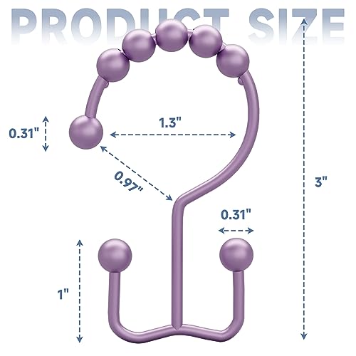 Image of Titanker Shower Curtain Hooks Rings, Rust-Resistant Metal Double Glide Shower Hooks for Bathroom Shower Rods Curtains, Set of 12 Hooks - Greyish-Purple