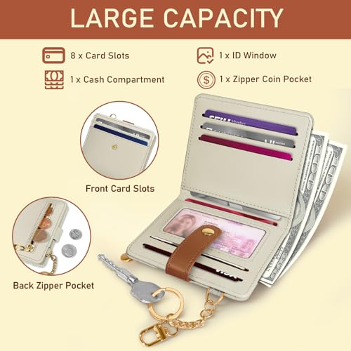 Image of Jogjam Small Ladies Wallet, Rfid Slim Thin Compact Credit Card Women Wallet, PU Leather Bifold Cash Wallet, Zipper Coin Pocket & ID Window, Female Gifts Beige and Caramel