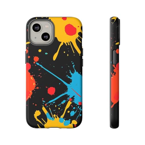 Coque rigide iPhone 14 noire à éclaboussures de peinture colorées mates