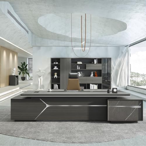 Image of Lakdi The Furniture Co Luxury Modern Executive Director Table with Side Storage, Cable Management, Premium Wood Finish - Corporate Office Desk - LDL-770