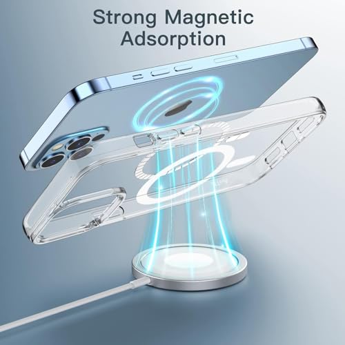 Image of Magnetic Silicone Case for iPhone 12 Pro max Compatible with MagSafe, Shockproof Phone Bumper Cover, Anti-Scratch Clear Back (Clear)