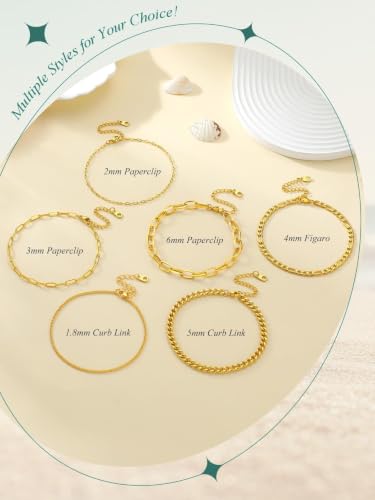 Image of FaithHeart Waterproof Ankle Bracelets for Women, 1 /2 /3Pcs Non Tarnish Stainless Steel Layered Anklet Set Paperclip Figaro Cuban Link Chain Dainty Summer Beach Jewelry Gift Adjustable Size
