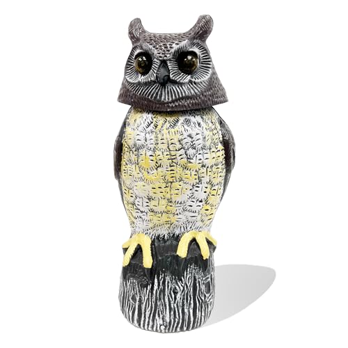 GIFTEXPRESS 1Pcs Solar Power Owl Decoy – 17" Motion Sensor Pest Repellent with Rotating Head, LED Eyes & Sound – Fake Horned Owl for Garden, Yard, Balcony, Farm, Patio, Roof, Lawn- Life Size - Image 3